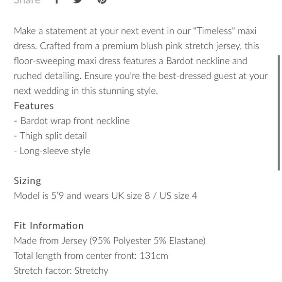 Club L London 
TIMELESS BLUSH WRAP FRONT BARDOT MAXI DRESS - Picture 3 of 3